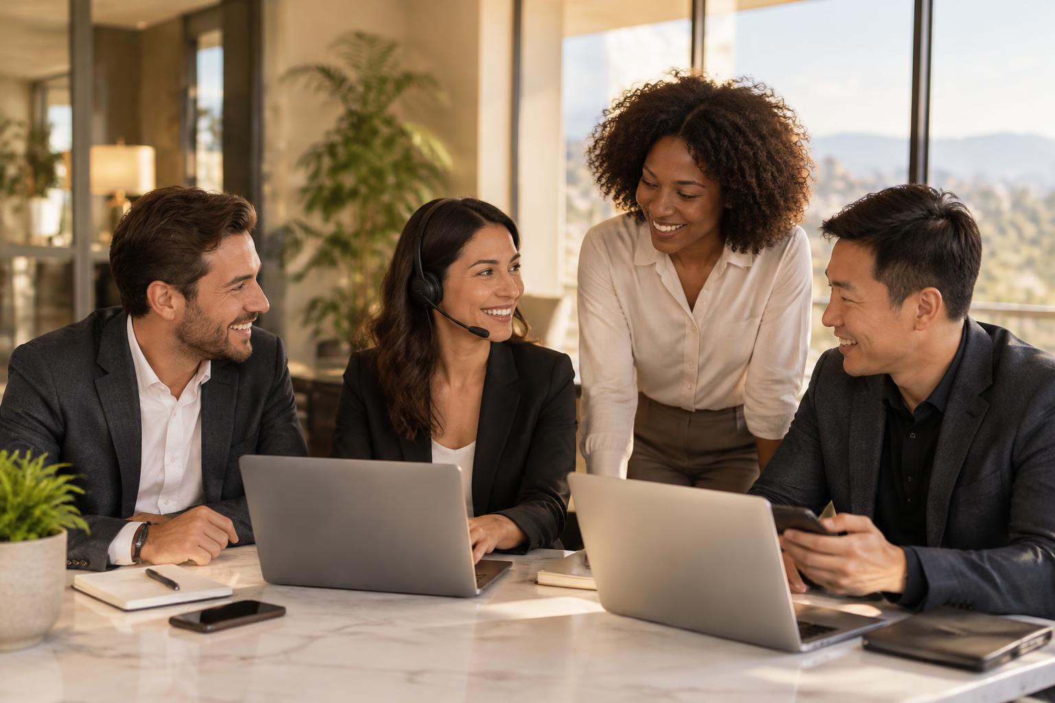 Concierge team collaborating around an office table