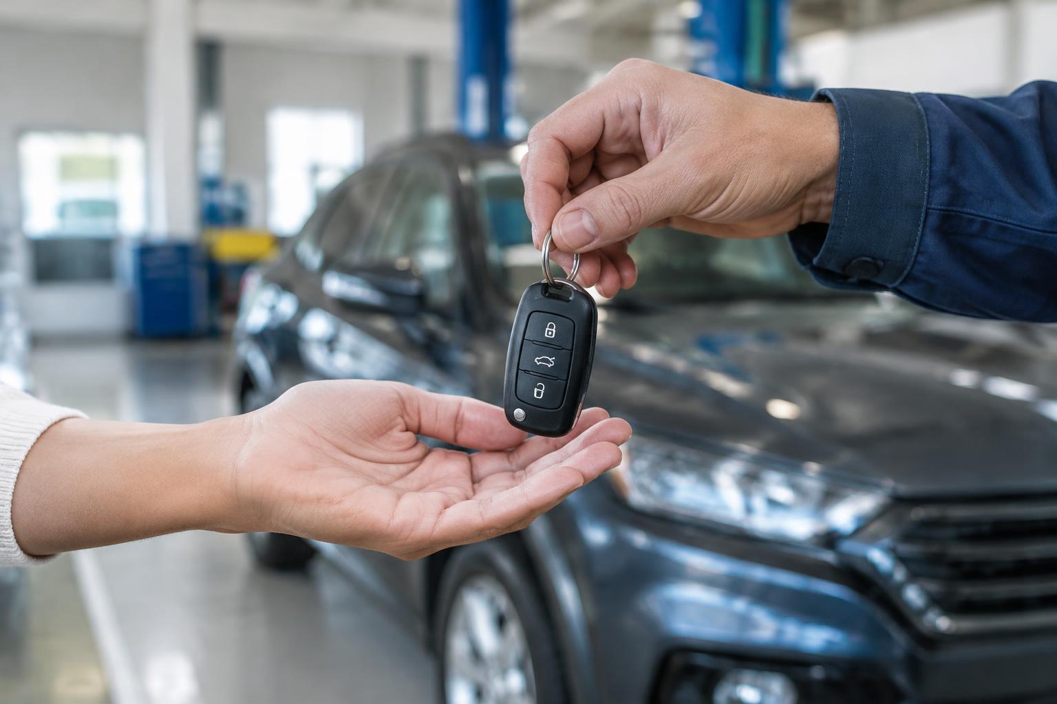 Car keys handed over at a service center