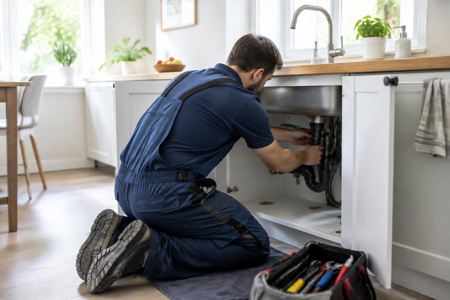 Plumber repairing a kitchen sink