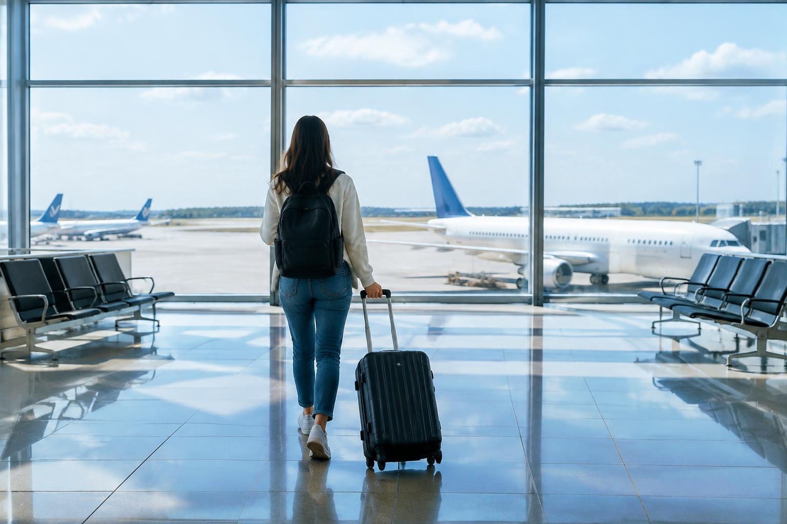 Traveler in an airport terminal